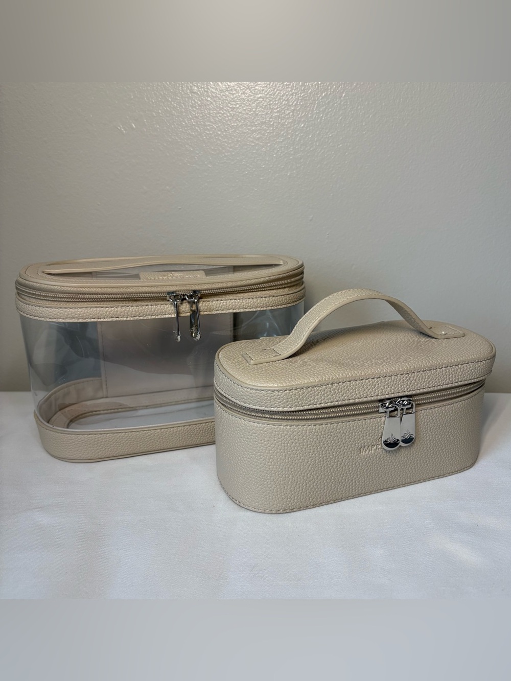 Impressions Beige Clear and Faux Leather Cosmetic Train Case Set